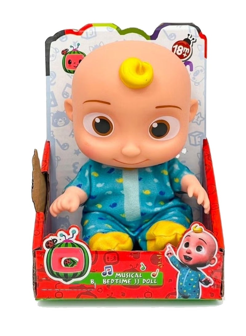 Musical Bedtime JJ Doll Coco-melon Baby Toy – Soft Plush Body Toy for Toddlers 18M+ | Plays Nursery Rhymes & Sounds | JJ Figure in Blue Polka-Dot Pajama Romper with Yellow Feet | Sleep Companion & Birthday Gift for Boys & Girls - Image 1